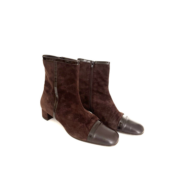 Salvatore Ferragamo Bacari Suede Ankle Boots 9.5 B Espresso Brown Chunky Heel - Picture 1 of 16